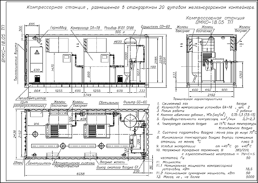 Компрессорная станция ВМКС-18.05 ТП, размещенная в стандартном 20-футовом железнодорожном контейнере.